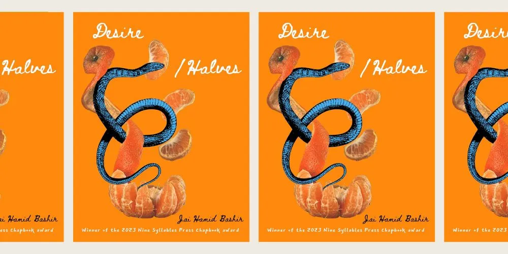 Book cover with snake and mandarin orange slices. 