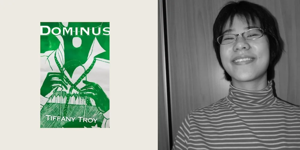 Cover of Dominus alongside headshot of Tiffany Troy
