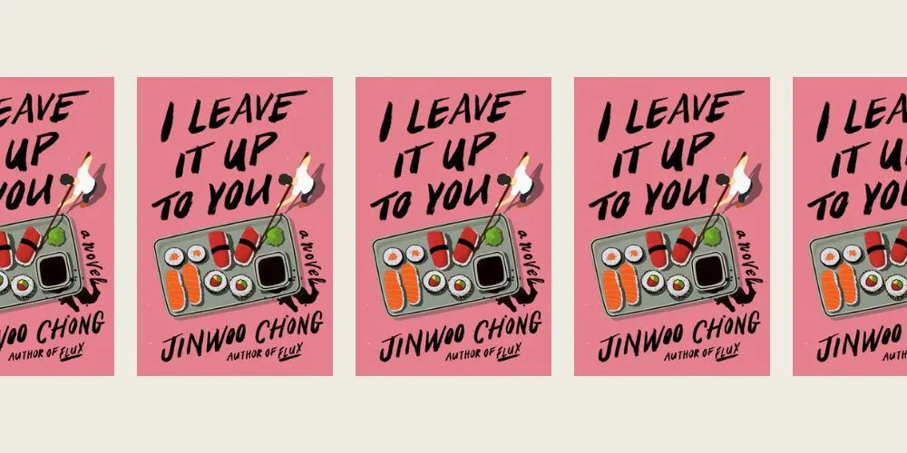 Pink book cover with illustration of sushi repeated in a row. 