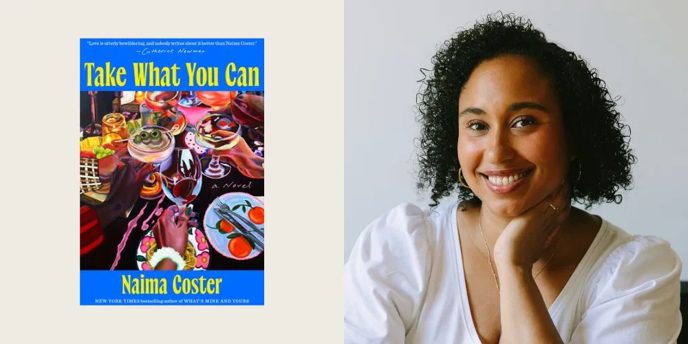 headshot of Naima Coster next to book cover of 'Take What You Can'