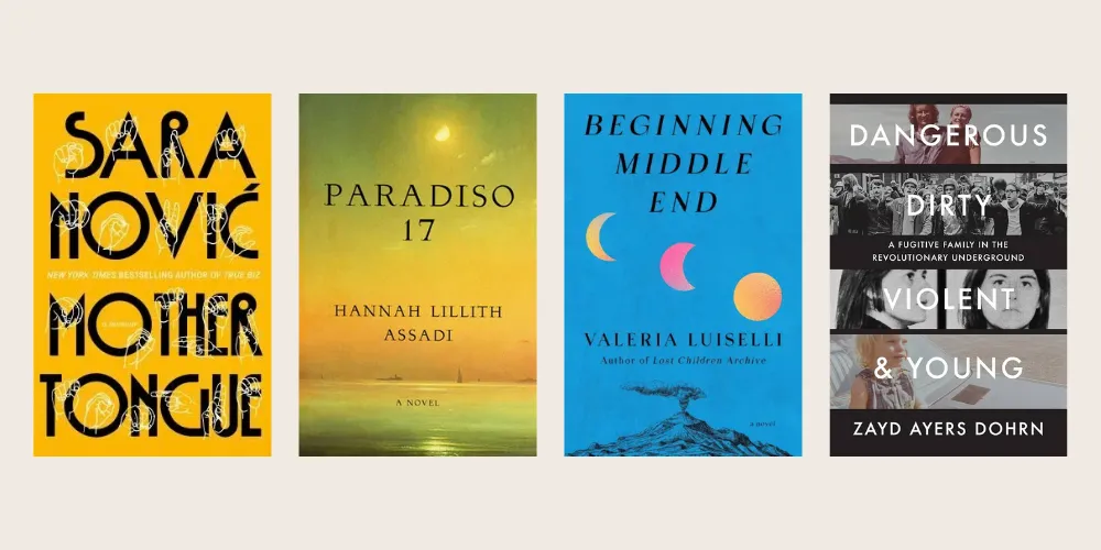 Book covers for 'Paradiso 17,' 'Mother Tongue,' 'Beginning Middle End,' and 'The Midnight Special.'