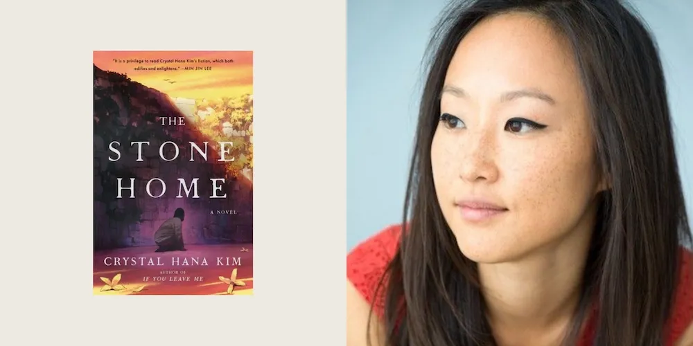 Cover of The Stone Home alongside headshot of Crystal Hana Kim