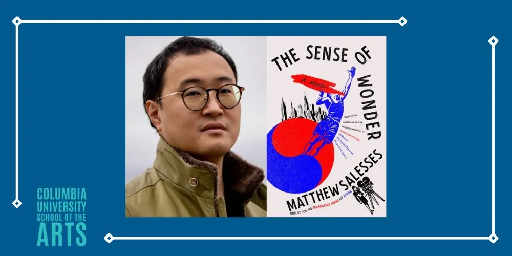 Headshot of Matthew Salesses; Cover of 'The Sense of Wonder'