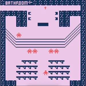 Pink and blue video game. 
