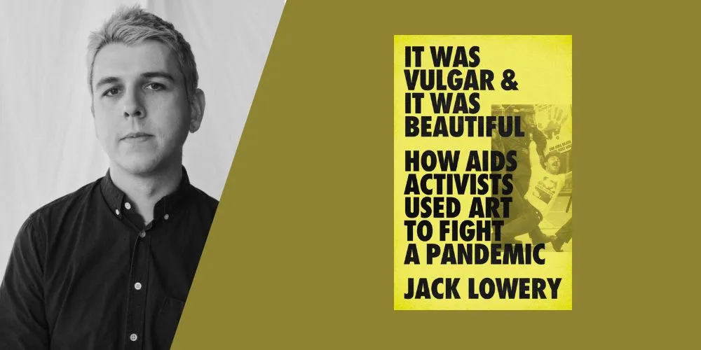 Jack Lowery alongside the cover of his book, It Was Vulgar and It Was Beautiful
