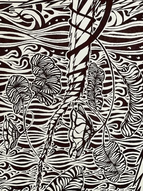 black and white drawing of butterflies