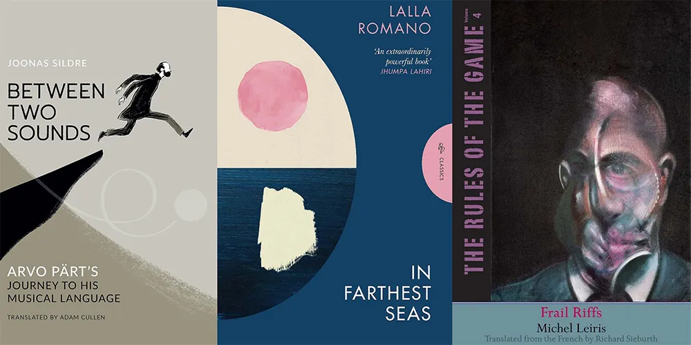 From L-R: BETWEEN TWO SOUNDS by Joonas Sildre, tr. Adam Cullen; IN FARTHEST SEAS by Lalla Romano, tr. Brian Robert Moore; FRAIL RIFFS by Michel Leiris, tr. Richard Sieburth