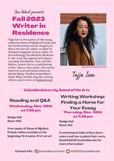 Writer-in-Residence in Fall 2023: Tajja Isen