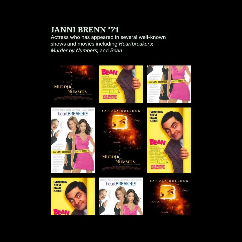 Janni Brenn '71, actress who appeared in several films and shows, including Heartbreakers, Murder by Numbers, and Bean