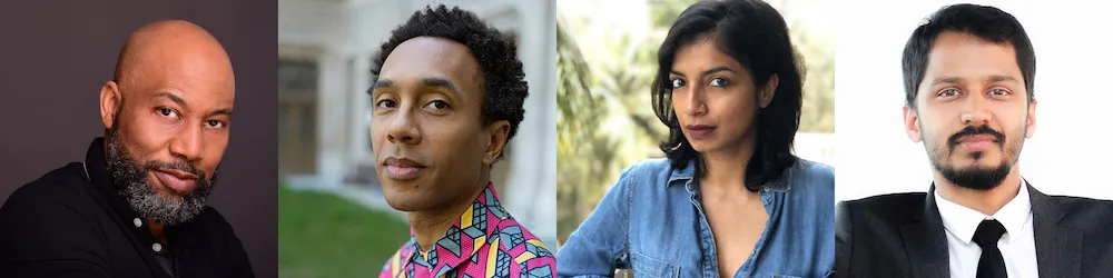 Head shots of the new faculty: Scott Whitehurst, Jace Clayton, Diksha Basu, Shrihari Sathe