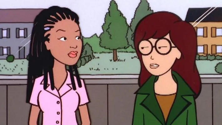Daria and Jodie talking on a suburban street