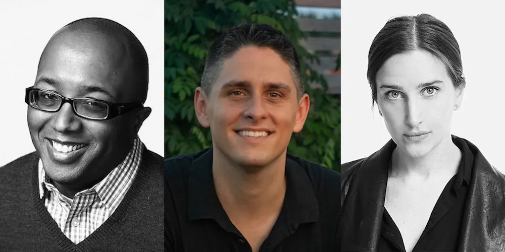 Left to right: Robert O’Hara ’96, Justin Scribner, and Tyne Rafaeli ’14
