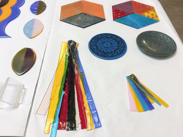 Glass works in progress at Bullseye Projects Residency, 2019