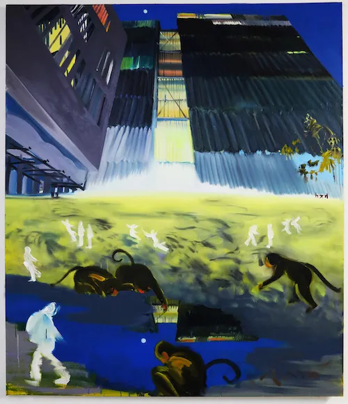 'Broadway,' 2019, oil on panel, found ironing board, clamp lamps, metal structure, 8x5x3ft, by Yifan Jiang.