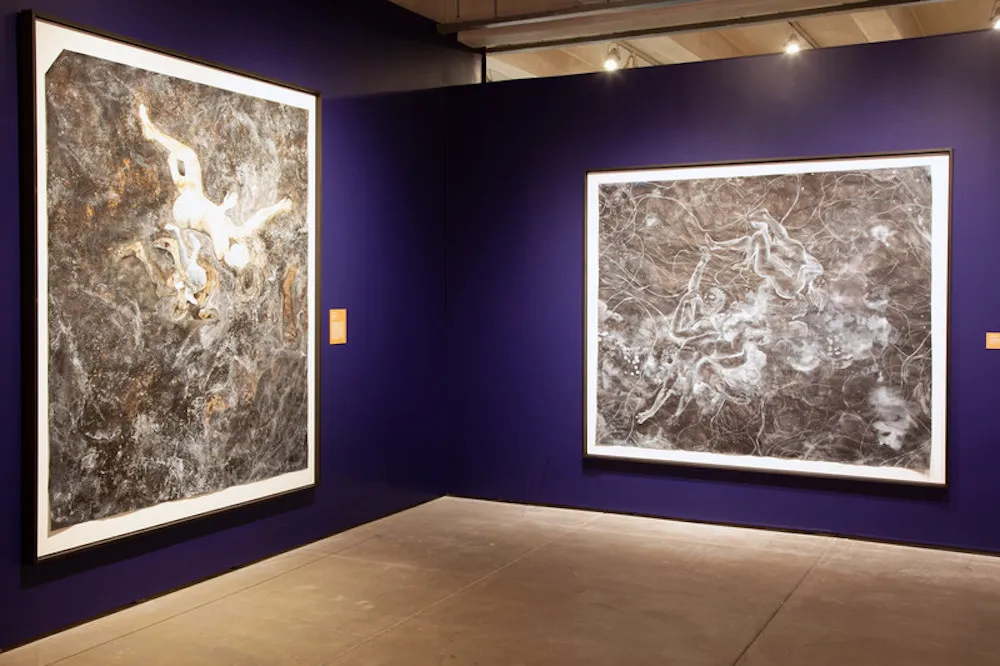 Installation shot of Fantasy America, featuring work by Kambui Olujimi