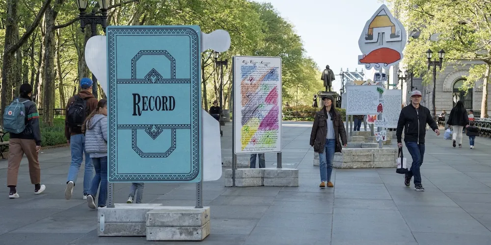 Public art installation 'Public Address' outdoors in NYC. 