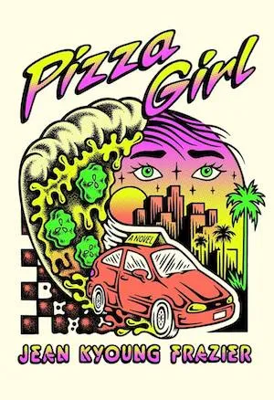 Cover of a book with a piece of green pizza and an orange car
