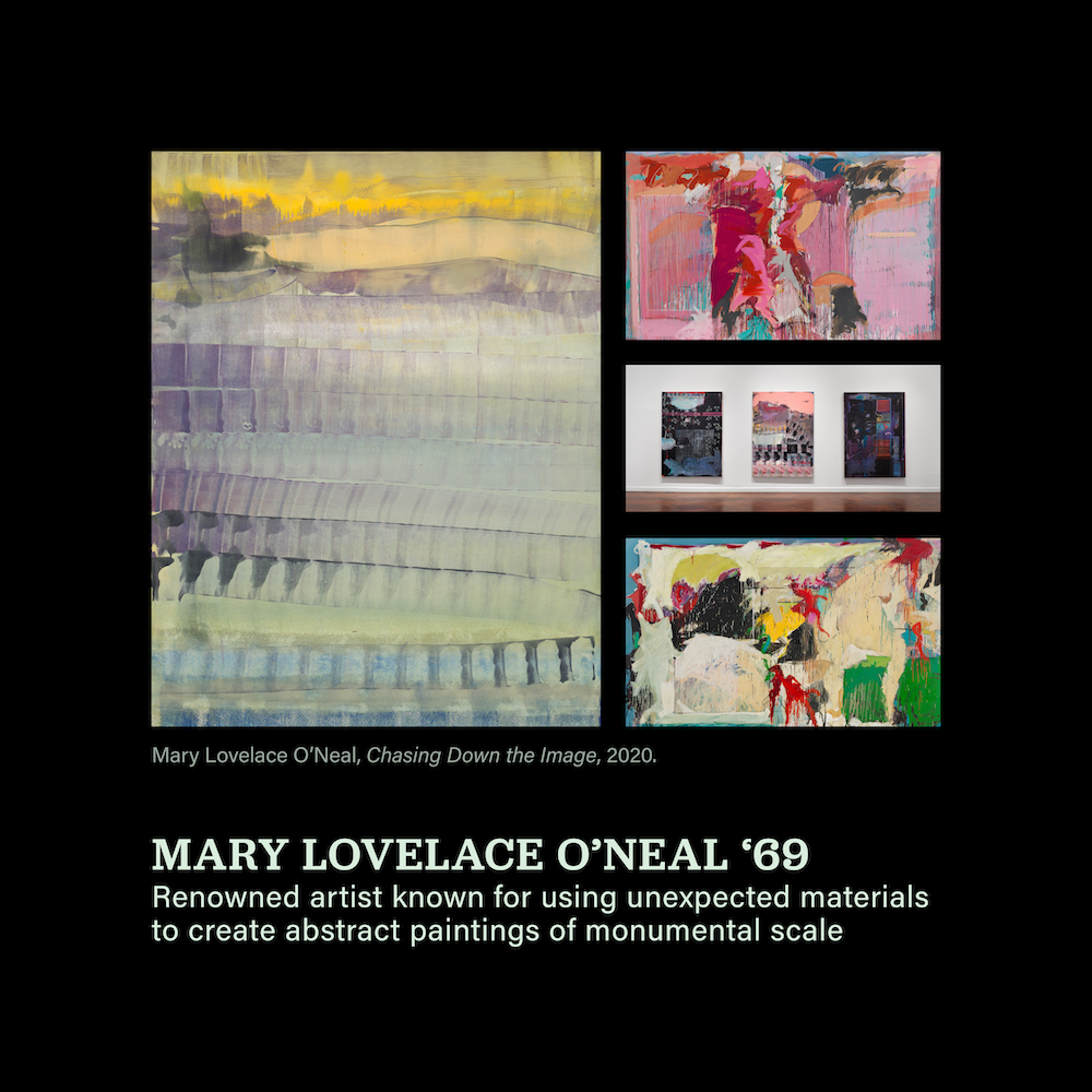 Artwork: 'Chasing Down the Image' (2020). Caption: Mary Lovelace O’Neal '69: renowned artist known for using unexpected materials to create abstract paintings of monumental scale