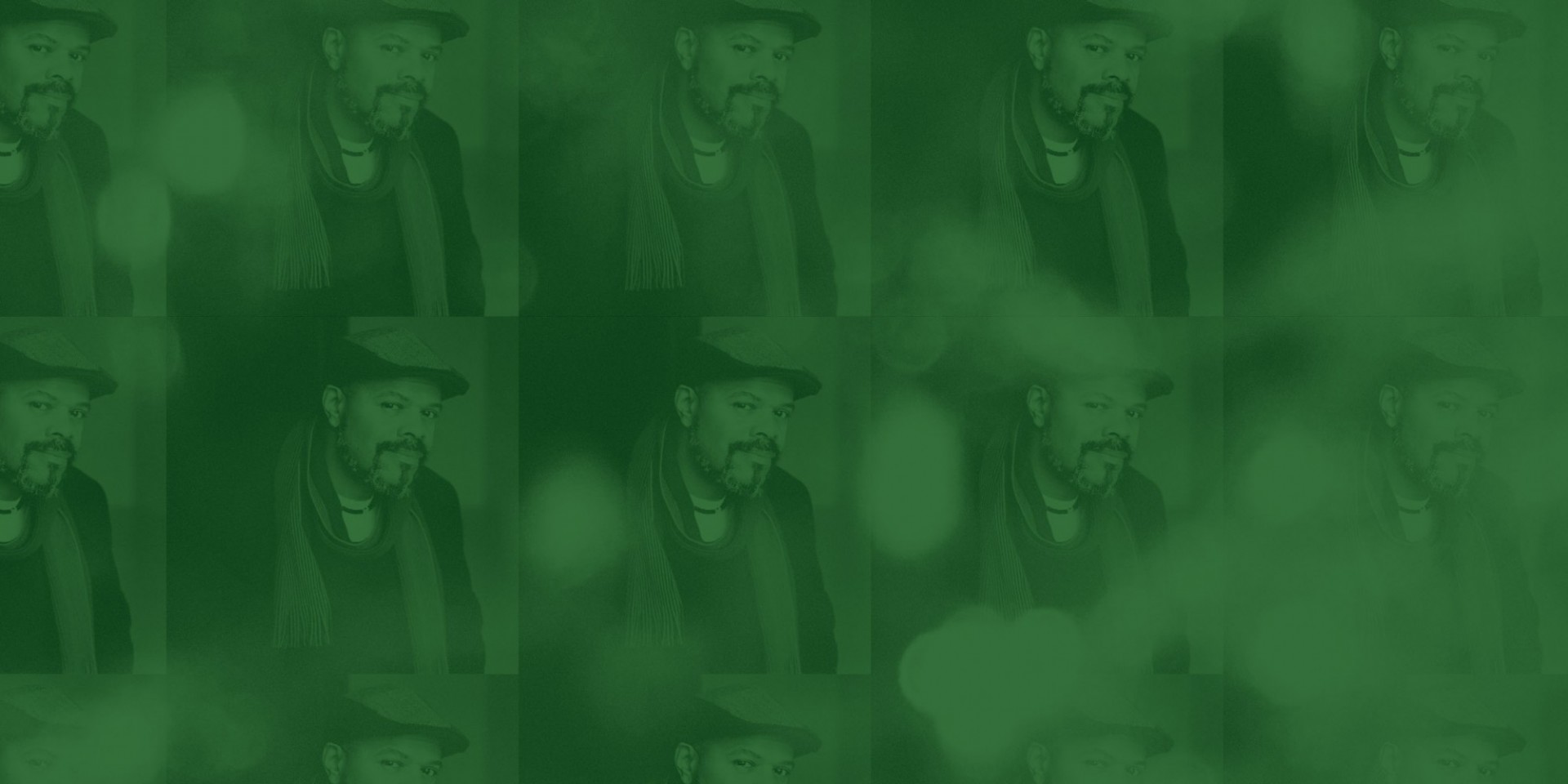 repeated photo of John Keene with green tint