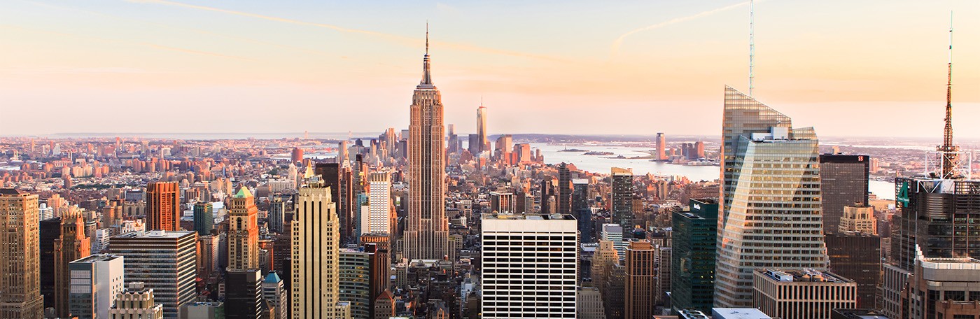 new york city skyline at sunrise