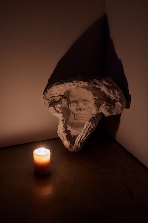 Kara Walker, 'Negress' (10 ¾ x 7 ¾ ", plaster, 2017) A plaster impression of a Black woman's face