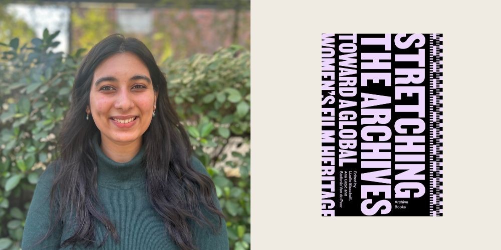 Headshot of Soumya Vats alongside book cover of Stretching the Archives
