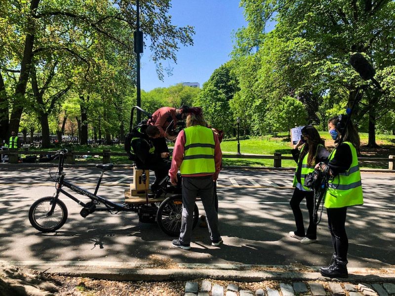 film crew in park