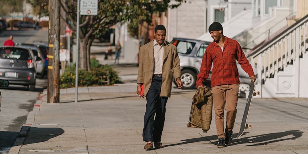 Still from 'The Last Black Man in San Francisco' Two black man walk on the streets of San Francisco.