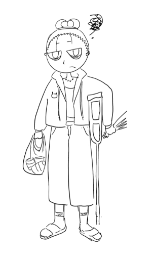 Chloe from 'Still' animated character with crutch