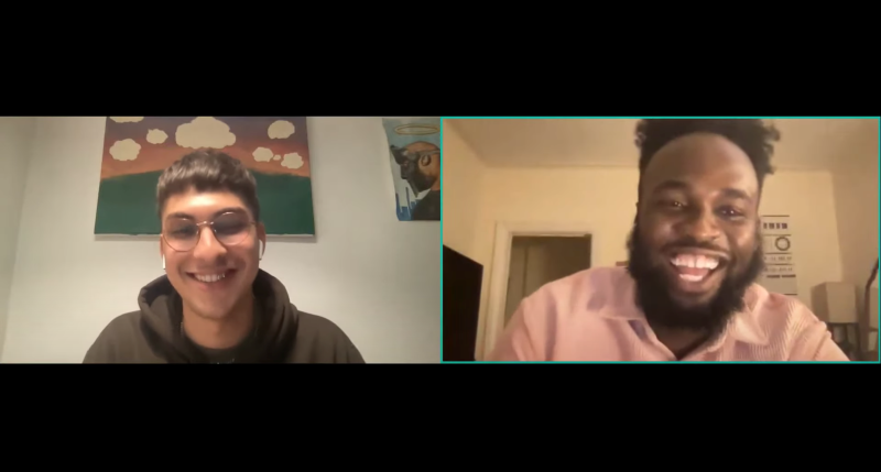 Ameer Kazmi and Adewale Olukayode side by side screens of a video call between two people