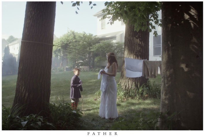 Still from 'Father' a film by Columbia alumni. A woman looks at a kid.