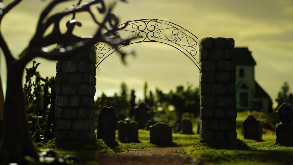 Still of a cemetery scene from 'The Undertaker's Daughter'