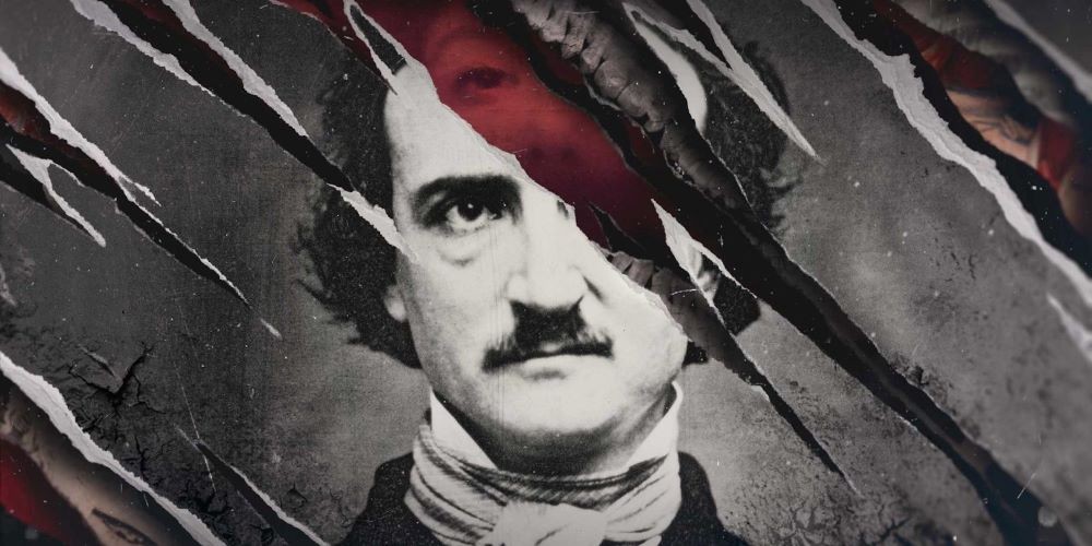 Ripped painting of Edgar Allan Poe.