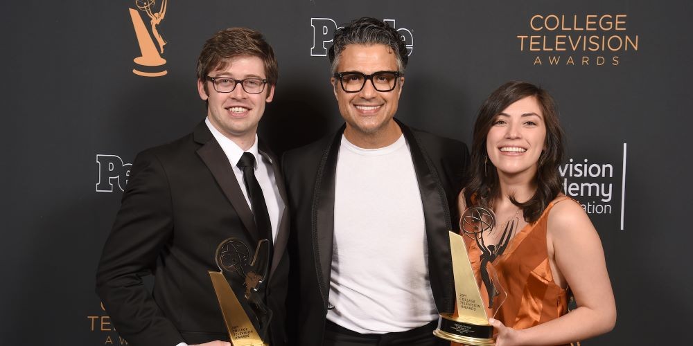 Left to right: writer/director Zack Morrison ‘18, award presenter Jaime Camil, producer Taylor Ortega ‘18
