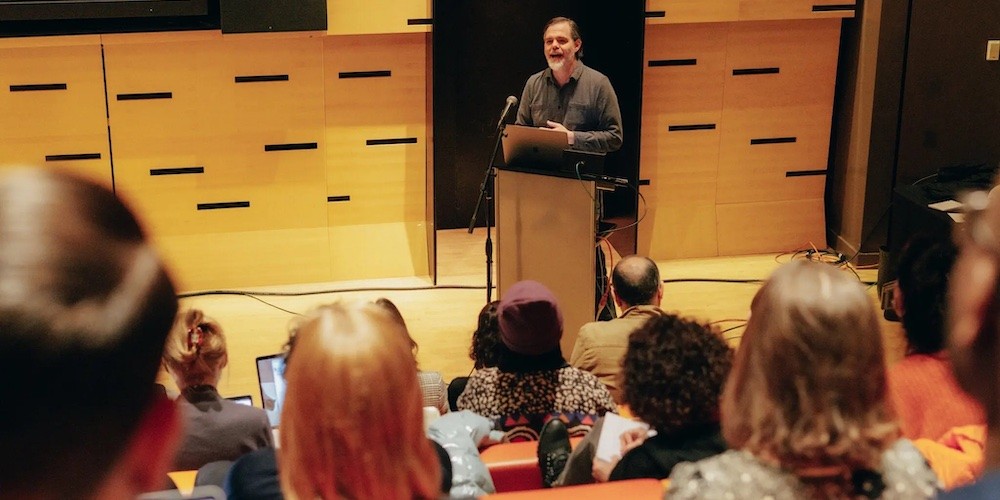 Weiler speaking to his students at the Elinor Bunin Munroe Film Center at Lincoln Center in March.Credit...Timothy O'Connell for The New York Times