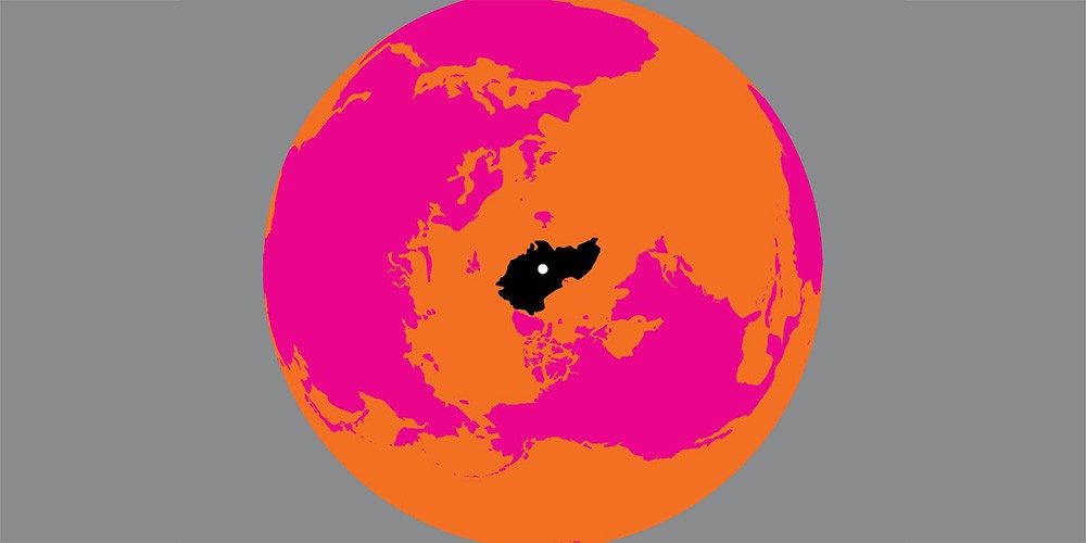 Earth perspective image in colors orange and pink.