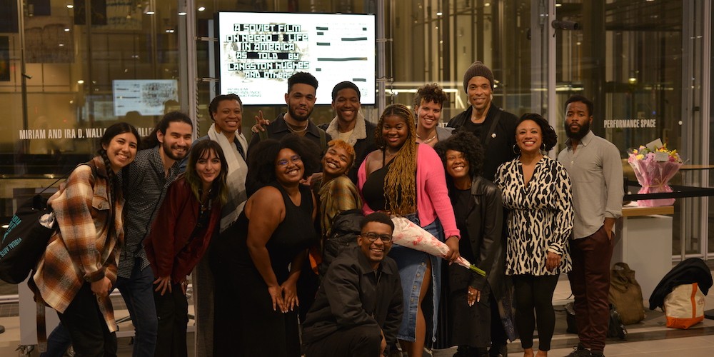 Cast and Crew of 'A Soviet Film on Negro Life in America as Told by Langston Hughes and Others,' written by Playwriting alum Alle Mims '23 and directed by Film alum Wes Goodrich '23 (photo by Ruth Mims)