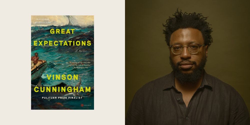 Book cover for 'Great Expectations' next to headshot of Vinson Cunningham