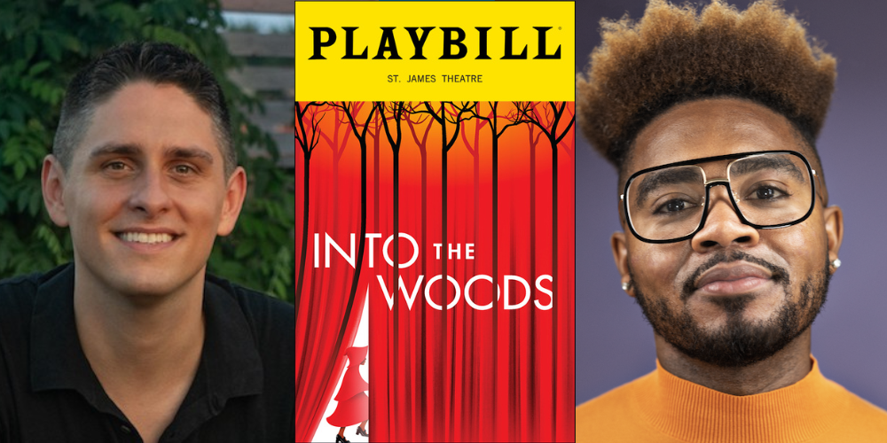 Headshots of Professor Justin Scribner, left; Professor Cody Renard Richard, right, and 'Into the Woods' playbill cover