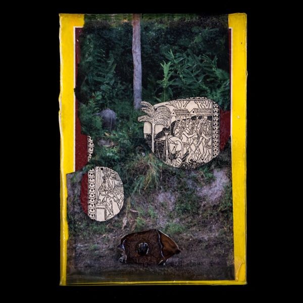 2021, Banana Boat, 11”x 7”x1”, Vintage National Geographic magazine, Resin, photography by Peter Vahan nature inspired visual art