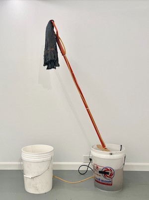 Orlee Malka '18, 'Fountain' (2010, recreated in 2018 and 2022, mop, 2 buckets, water, water pump, plastic tubes, 65 x 50 x 12 inches) Artwork by Orlee Malka