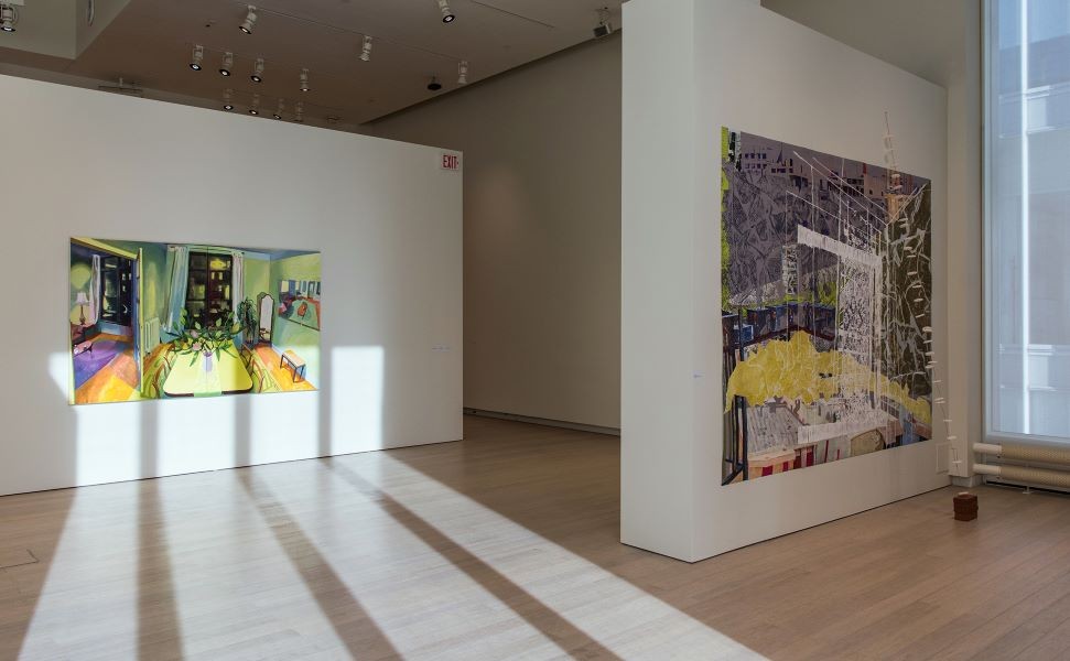 Ivana Carman '21 (left) and Farah Mohammad '21 (right) art in exhibition