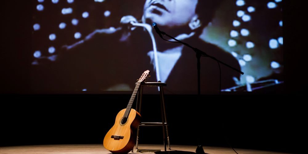 'International House,' 2019, video and installation (guitar, chair, microphone), Jewish Museum, image by Will Ragazzino

