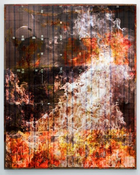 visual art depicting a fire in the foreground