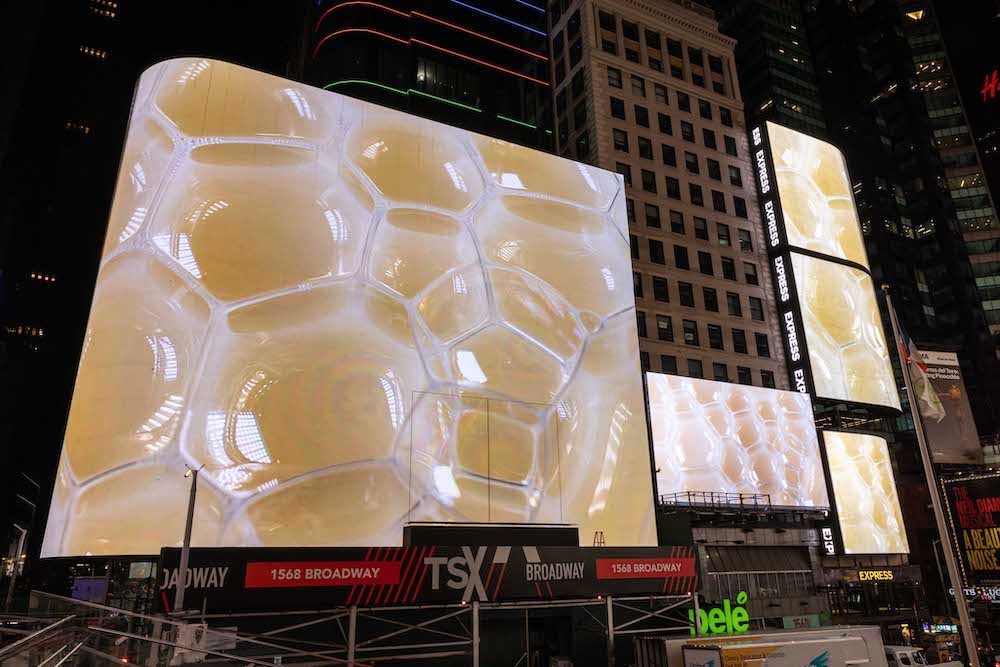 Ilana Harris-Babou '16, 'Liquid Gold,' (2023). Photography by Michael Hull, courtesy of Times Square Arts.