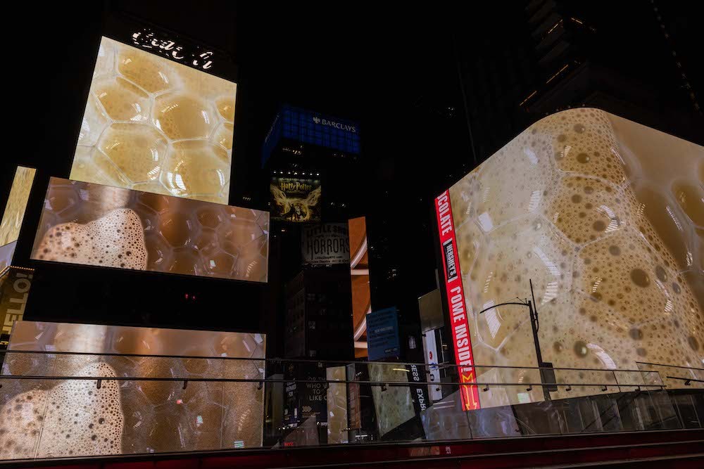 Ilana Harris-Babou '16, 'Liquid Gold,' (2023). Photography by Michael Hull, courtesy of Times Square Arts.