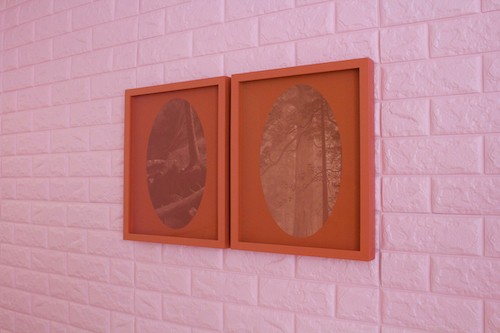 Sophie Kovel '22, 'San Francisco, September 9, 2020 (Portrait After Bierstadt),' (2020) with 'Phos-Chek,' (2022) (pigment prints in color-matched artist frames with foam-core paneling, 12 × 15 inches each) Sophie Kovel, San Francisco, September 9, 2020 (Portrait After Bierstadt), 2020 with Phos-Chek, 2022 Pigment prints in color-matched artist frames with foam-core paneling 12 × 15 inches each