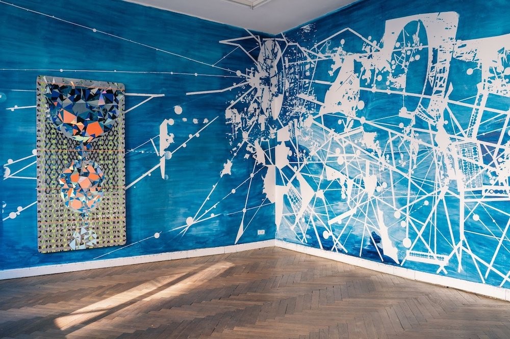 Tomas Vu-Daniel, 'Space Oddity 69/19/45,' (size variable, cyanotype, dibond metal and acrylic, installation view at Hua International Berlin, 2019) Room with walls covered in art by Tomas Vu-Daniel