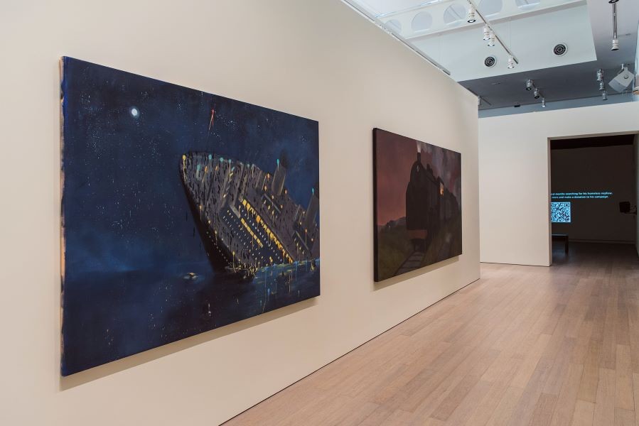 Yuri Yuan '21 (left) and Rasel Ahmed '21 (right) art in exhibition