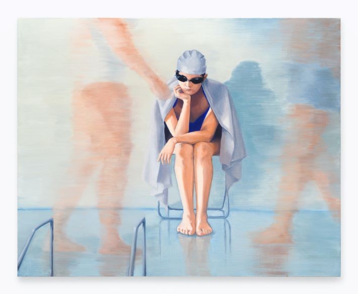 painting of a seated swimmer
